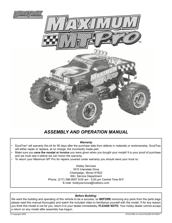 DURATRAX Maximum MT Pro Manual User Guide - Page 1