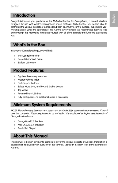 M-Audio iControl for GarageBand Quick User Guide - Page 1