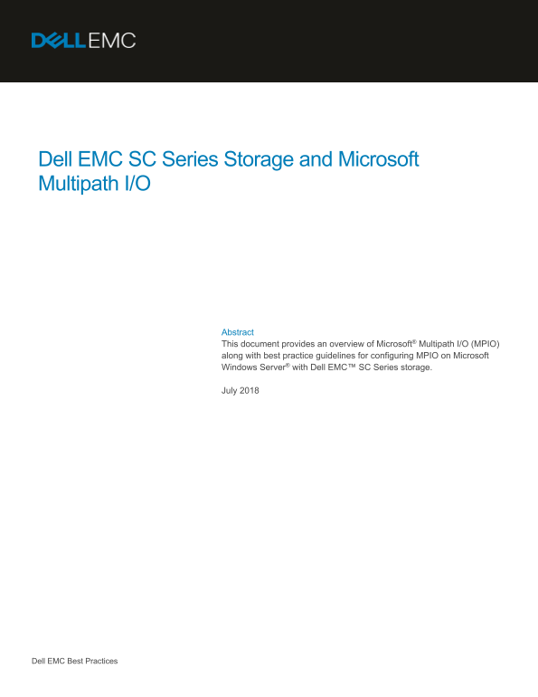 Dell EMC SC Series Storage and Microsoft Multipath IO Documentation and User Guide - Page 1