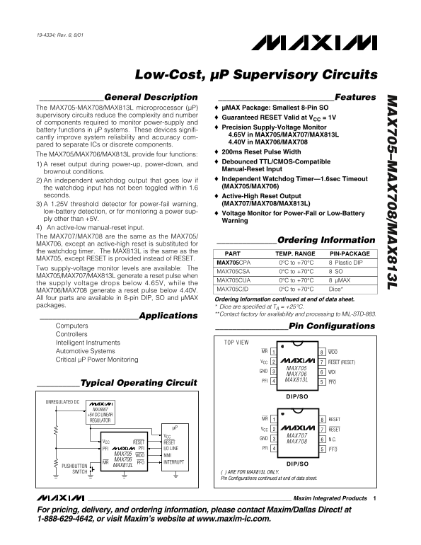 MAXIM INTEGRATED MAX705-MAX708 MAX813L User's Manual - Page 1