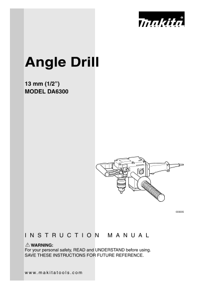 Makita Angle Drill DA6300 Instruction Manual - Page 1