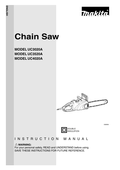 Makita Chain Saw Instruction Manual UC3020A UC3520A UC4020A User's Guide, Owner's Manual - Page 1