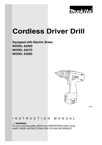Makita Cordless Driver Drill 6226D Instruction Manual - Page 1
