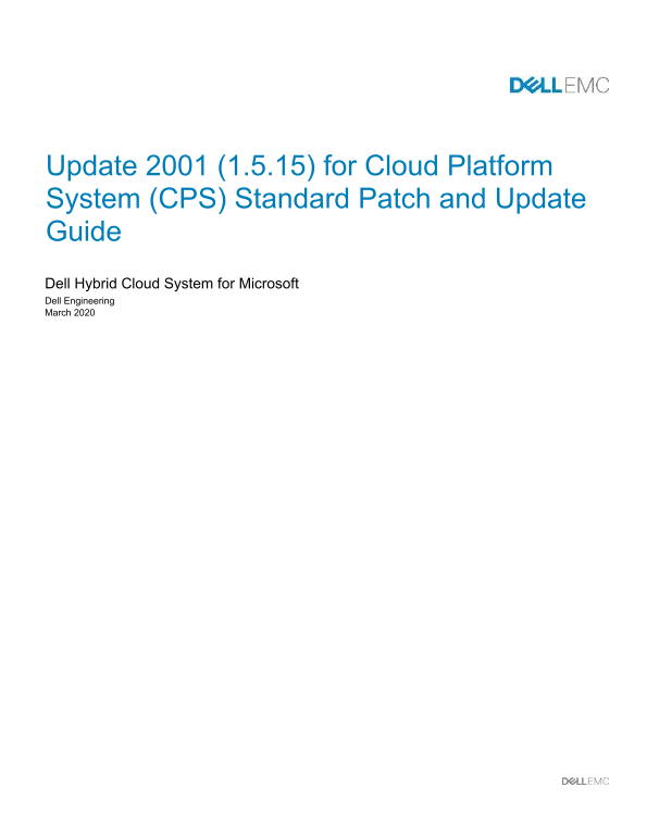 Dell Hybrid Cloud System for Microsoft Cloud Platform System Standard Version 1.5.15 Patch and Update Guide based on release 2001 - Page 1