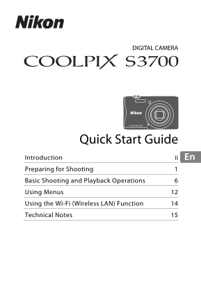 Nikon Compact Digital Cameras COOLPIX COOLPIX S3700 Quick Start Guide - English (for customers in Europe) - Page 1