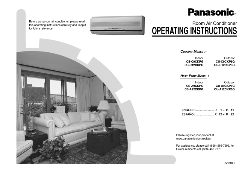 Panasonic CS-C9CKPG CU- C9CKP6G CS-C12CKPG CU- C12CKP6G CS-A9CKPG CU- A9CKP6G CS-A12CKPG CU- A12CKP6G User Manual - Page 1