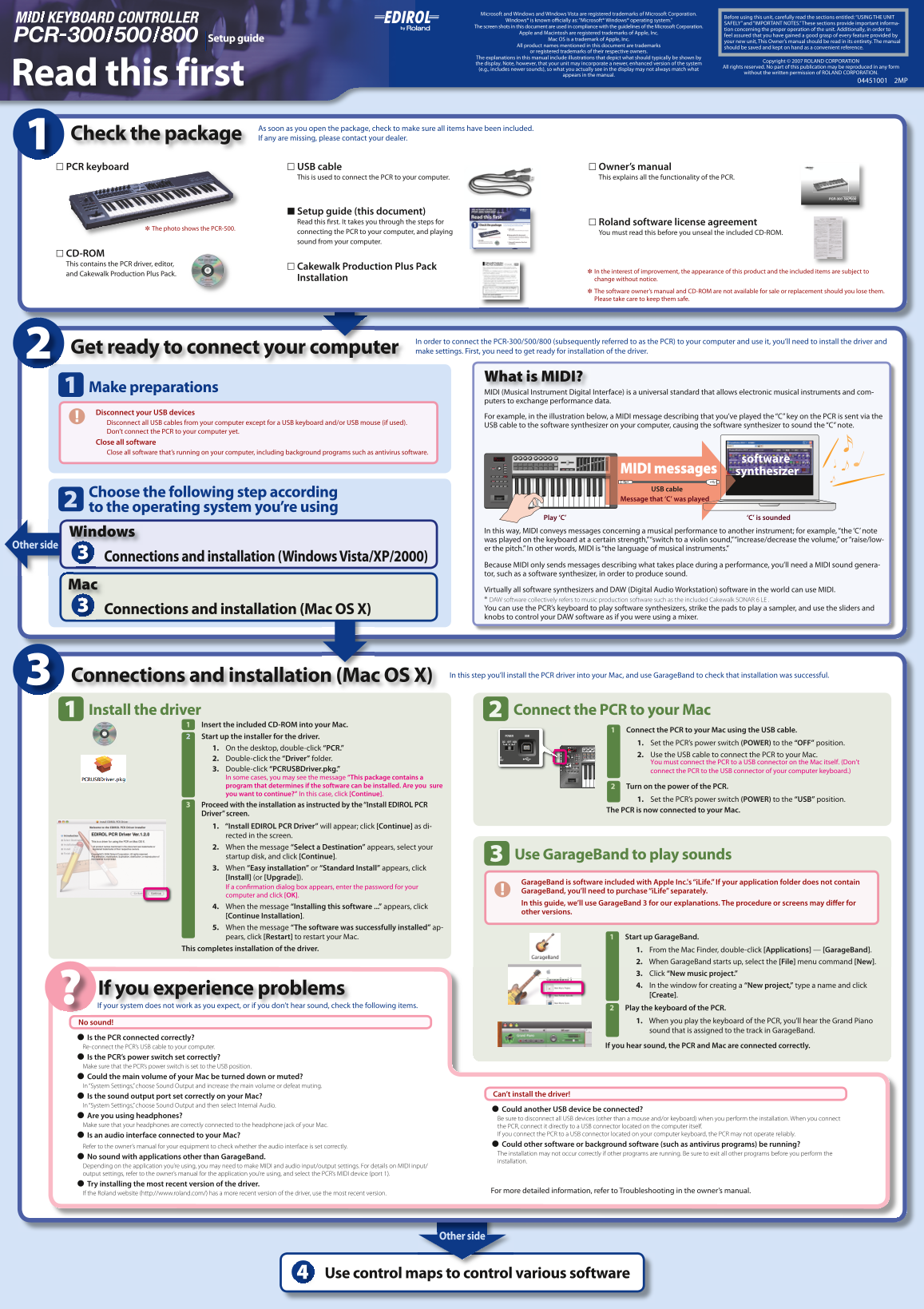 Roland PCR-300 MIDI Keyboard Setup Guide - English - Page 1