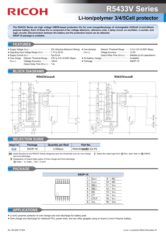 RICOH R5433V Series Li- ion polymer 3 4 5 Cell Protector - Page 1