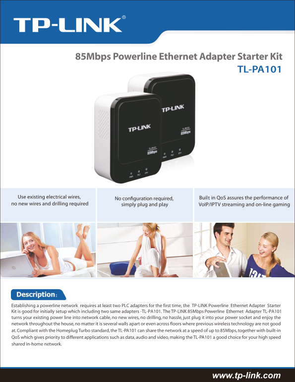 TP-Link TP-Link 85Mbps Powerline Ethernet Adapter Starter Kit TL-PA101 User Guide - Page 1