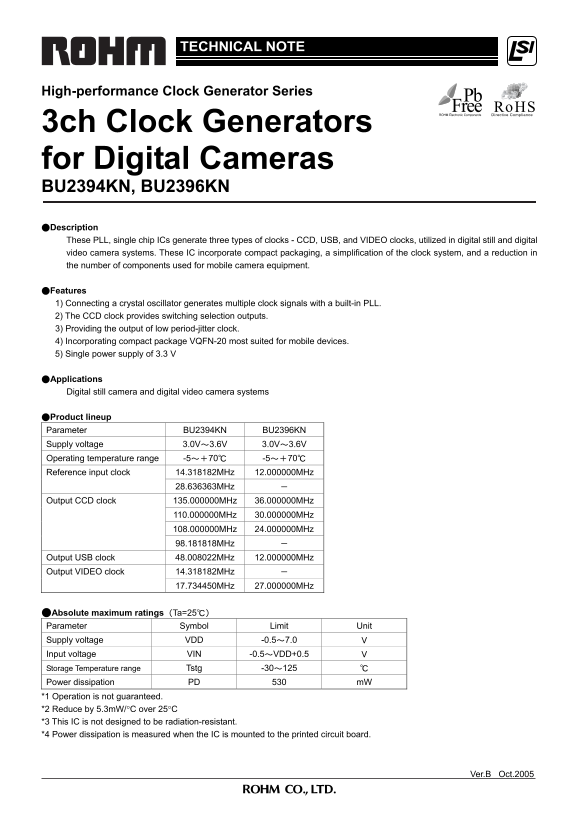 ROHM BU2394KN BU2396 Digital Camera User Manuals and Data Sheets - Page 1