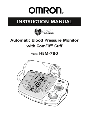 OMRON HEM-780 Automatic Blood Pressure Monitor with ComFit Cuff INSTRUCTION MANUAL - Page 1