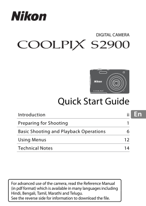 Nikon COOLPIX S2900 Quick Start Guide English - Page 1