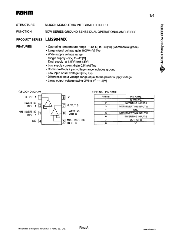 RoHM LM2904MX Data Sheet - Page 1