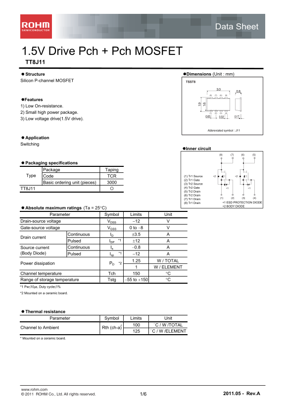 ROHM TT8J11 Data Sheet / Manual - Page 1