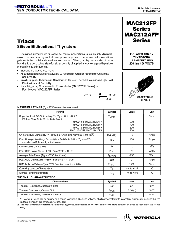 Motorola MAC212FP Series Data Handbook Motorola MAC212AFP Series Data Handbook - Page 1