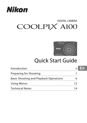 Nikon COOLPIX A COOLPIX A100 Quick Start Guide - English (for customers in Asia and Africa) - Page 1