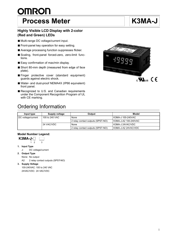 OMRON K3MA-J Handbook - Page 1