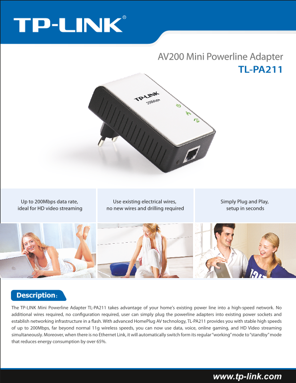 TP-Link AV200 Mini Powerline Adapter TL-PA211 User Guide - Page 1