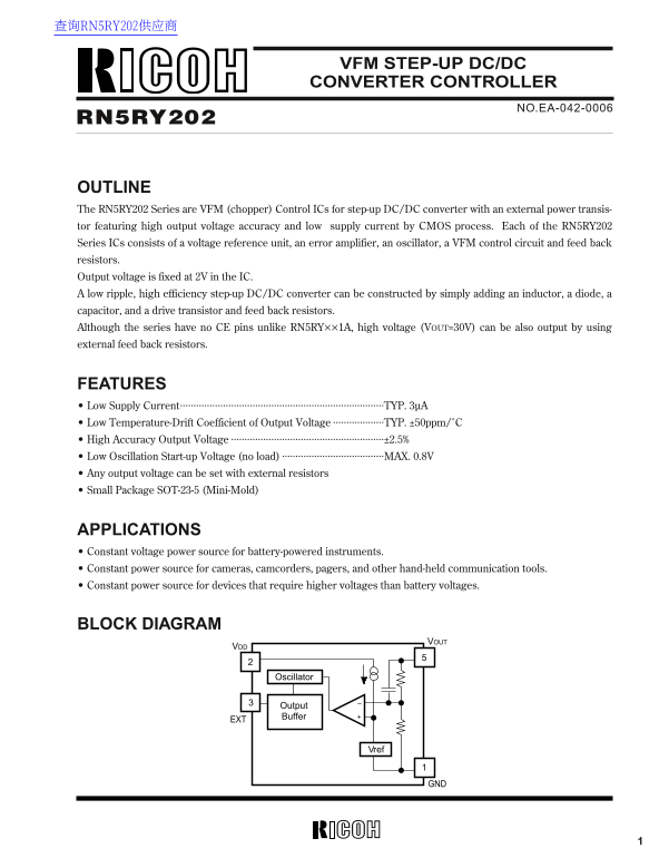 RICOH RN5RY202 Data Sheet - Page 1