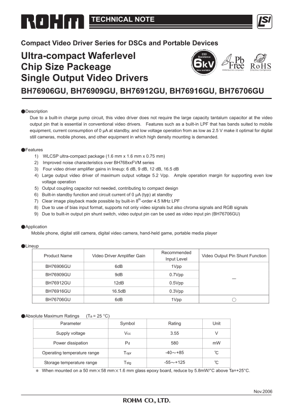 ROHM BH76906GU, BH76909GU, BH76912GU, BH76916GU, BH76706GU TECHNICAL NOTE - Page 1