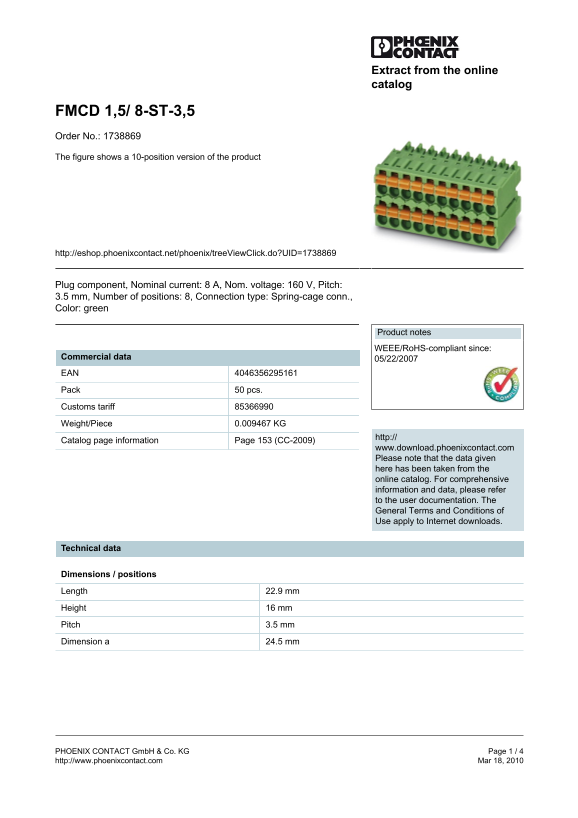 Phoenix Contact - FMCD 1,5 8-ST-3,5 Data Sheet - Page 1