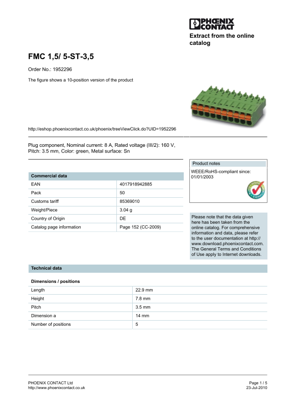 Phoenix CONTACT - Phoenix CONTACT Ltd Page 1 5 http://www.phoenixcontact.co.uk 23-Jul-2010 Owner's Manual - User Guide - Page 1