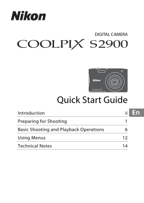 Nikon Compact Digital Cameras COOLPIX SCOOLPIX S2900 Quick Start Guide English (for customers in the Americas) - Page 1