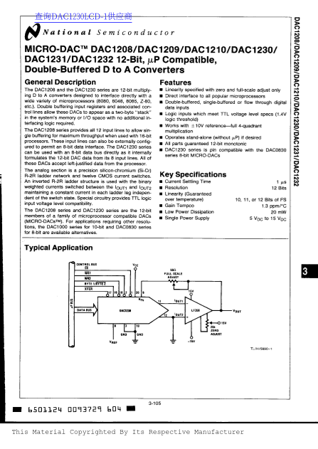 National Semiconductor DAC1208 Data Sheet User Guide, DAC1209, DAC1210, DAC1230, DAC1231, DAC12332 - Page 1