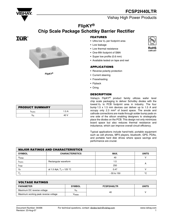 Vishay FCSP2H40LTR Specifications and User Guide - Page 1