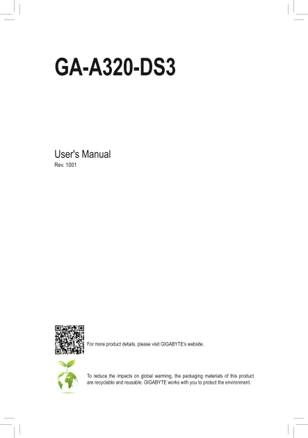Gigabyte Motherboard GA- A320- DS3 (rev. 1. x) User Manual English (version 1001) - Page 1