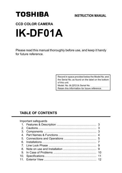 Toshiba IK-DF01A User's Manual - Page 1