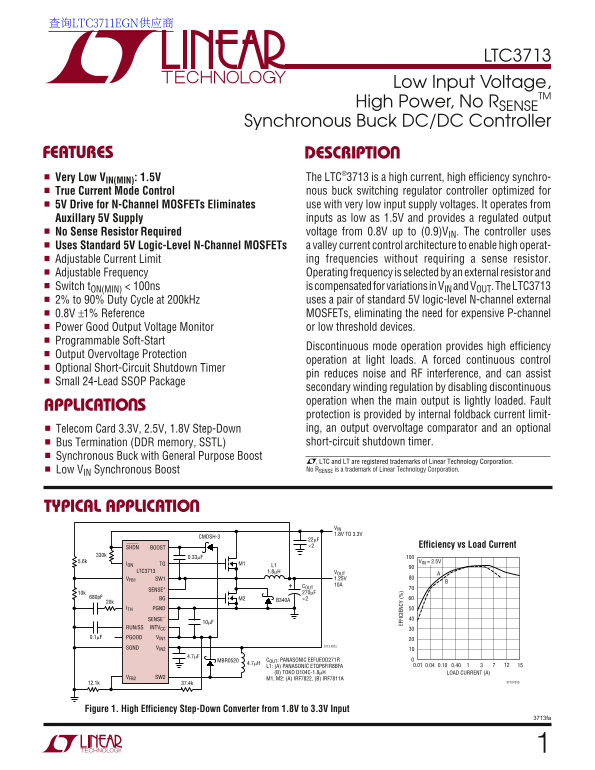 LINEAR Low Input Voltage, High Power Synchronous Buck DC-DC Controller User's Manual - Page 1