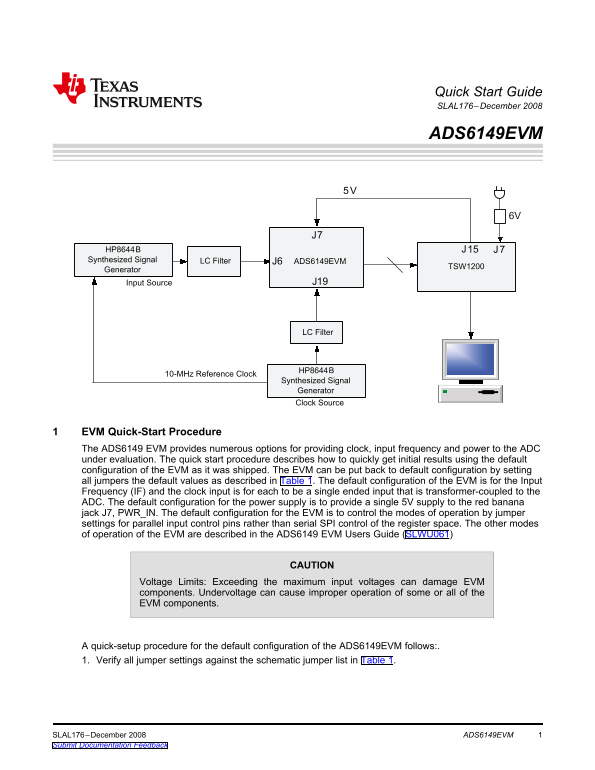 Texas Instruments-ADS6149EVM Data Converter User's Manual and Technical Specifications - Page 1