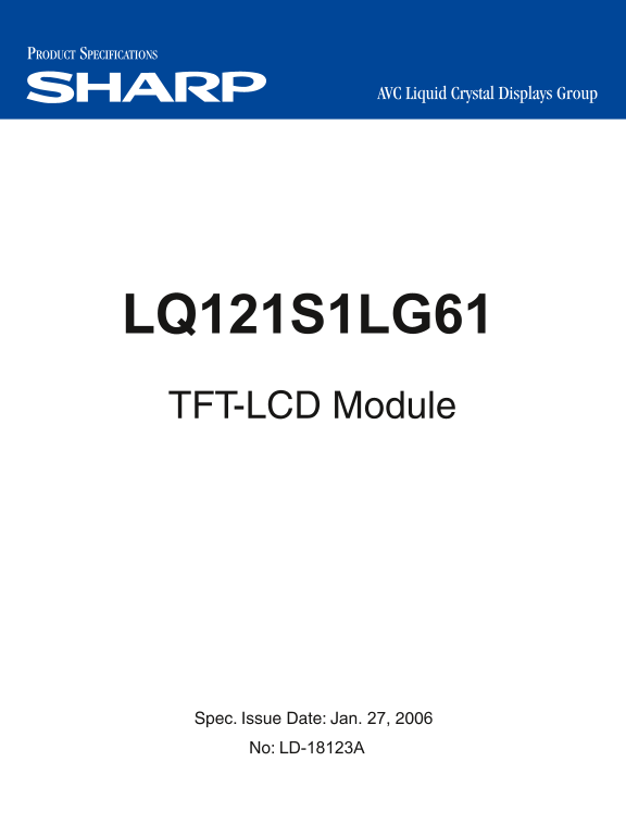 SHARP LQ121S1LG61 TFT- LCD Module User Guide - Page 1