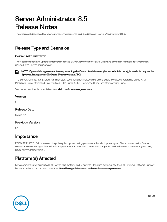 Dell Server Administrator 8.5 Release Notes - Page 1