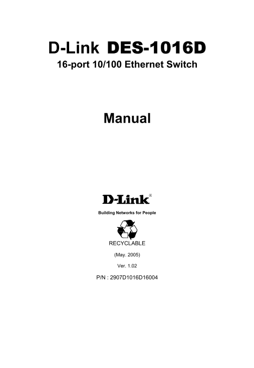D-Link DES-1016D Switch User's Guide - Page 1
