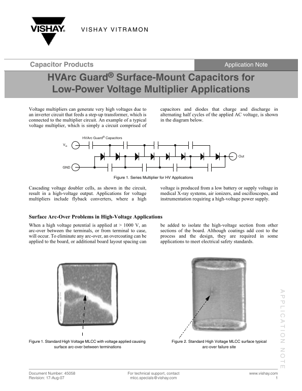 Vishay HVArc Guard® SMT Capacitors for Low-Power VM Application Owners' Manual  - User Guide - Page 1