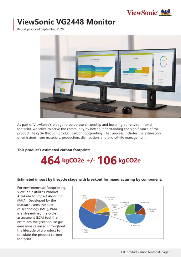 ViewSonic VG2448 Commercial Series Monitor Carbon Footprint Report User Guide - Page 1
