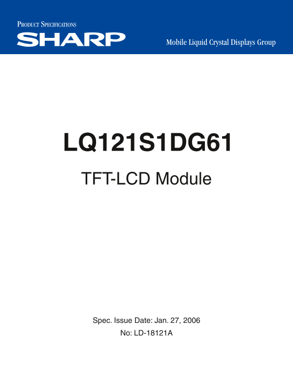 SHARP LQ121S1DG61 TFT-LCD Module User Guide - Page 1
