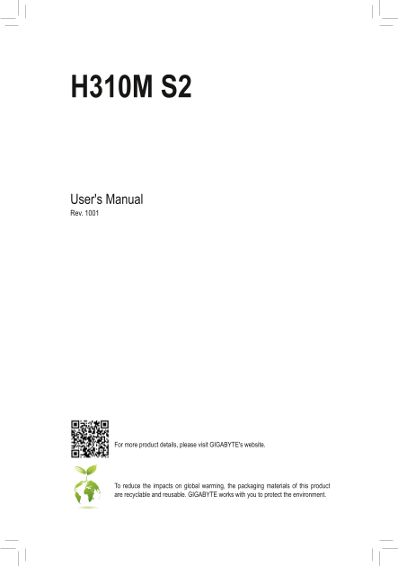 Gigabyte Motherboard H310M-S2 (rev.1.0) User Manual in English (version 1001) - Page 1