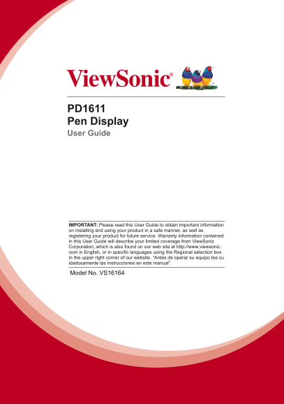 ViewSonic PD1611 Electromagnetic Pen Display User Guide (English) User Manual - Page 1