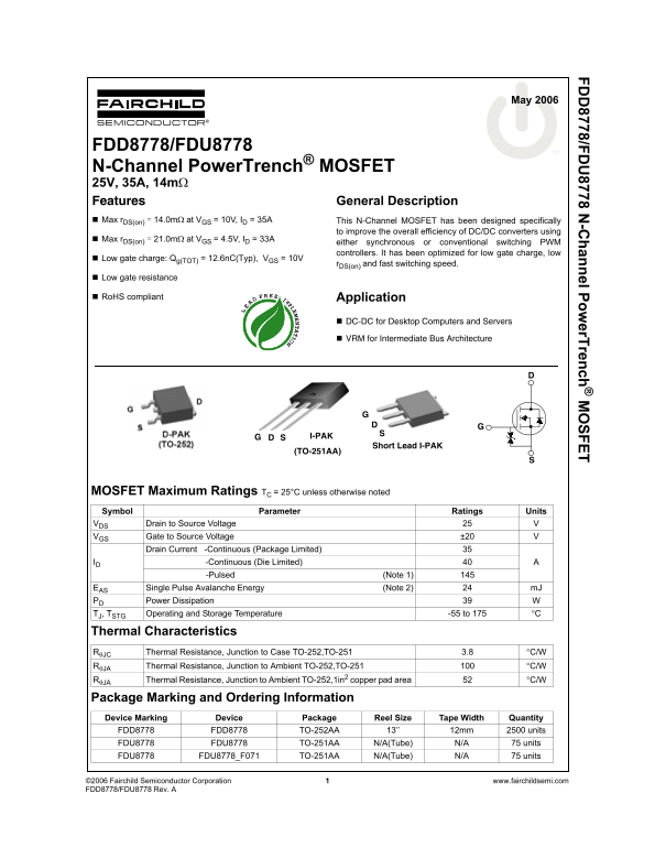 Fairchild FDD8778 FDU8778 Specifications Manual - Page 1