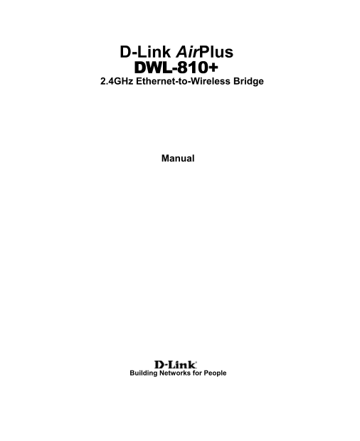 D-Link AirPlus DWL-810+ 2.4GHz Ethernet-to-Wireless Bridge Manual - Page 1