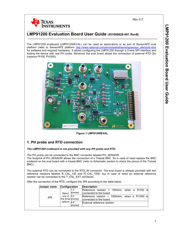 Texas Instruments LMP91200 Sensor AFE Evaluation Board Data Converter User's Manual - Page 1