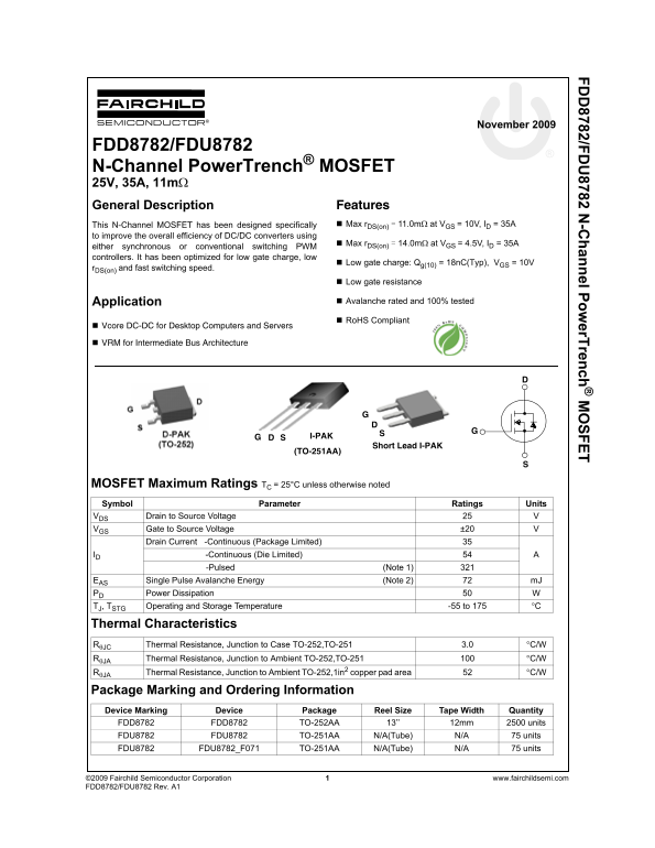 Fairchild FDD8782 FDU8782 User's Manual - Page 1
