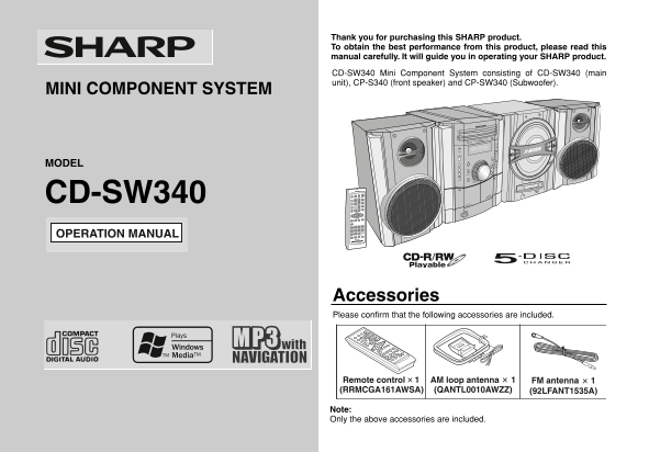 SHARP CD- SW340 Operation Manual - Page 1