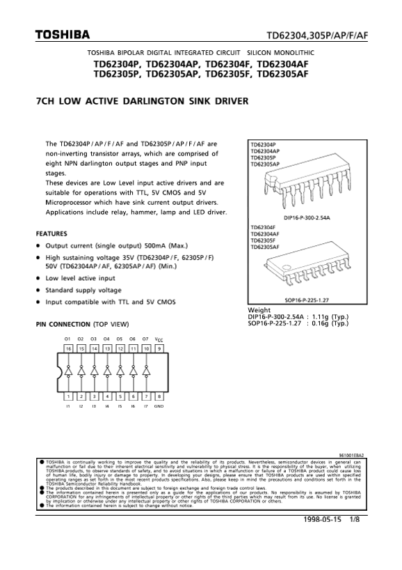 Toshiba TD62304,305P AP F AF Data Handbook - Page 1