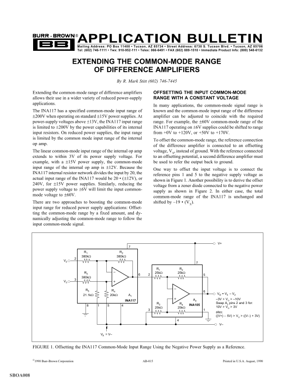 Texas Instruments Extending the Common-Mode Range of Difference Amplifiers Data Sheet User's Guide - Page 1