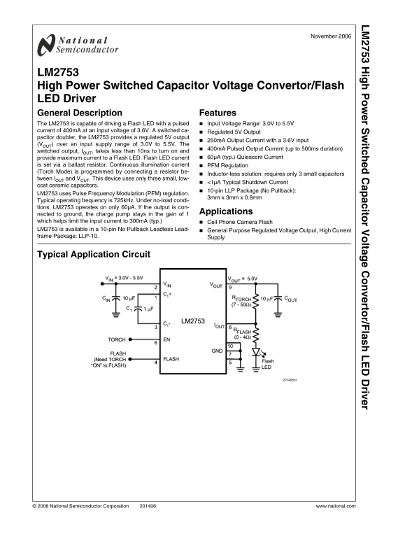 National Semiconductor LM2753 High Power Switched Capacitor Voltage Convertor Flash LED Driver - Page 1