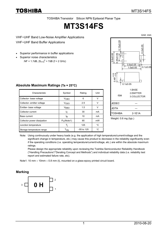 TOSHIBA MT3S14FS User Guide and Technical Specifications (Part 1) - Page 1